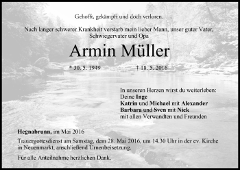 Anzeige von Armin Müller von MGO