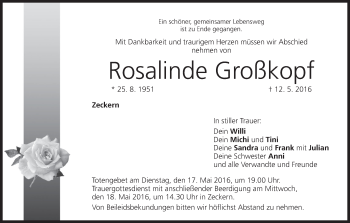 Anzeige von Rosalinde Großkopf von MGO