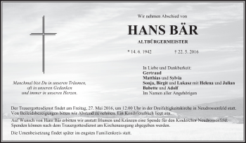 Anzeige von Hans Bär von MGO