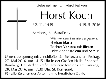 Anzeige von Horst Koch von MGO