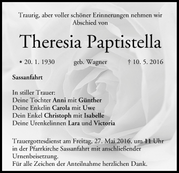 Anzeige von Theresia Paptistella von MGO