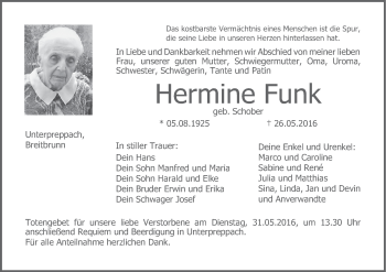 Anzeige von Hermine Funk von MGO