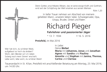 Anzeige von Richard Pieger von MGO