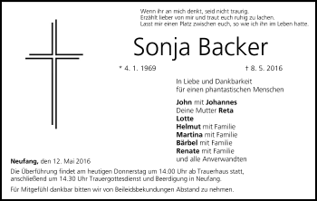 Anzeige von Sonja Backer von MGO
