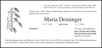 Anzeige von Maria Deininger von MGO
