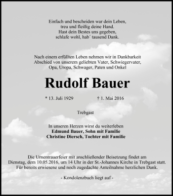 Anzeige von Rudolf Bauer von MGO