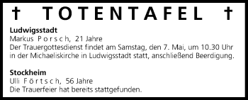 Anzeige von Totentafel vom 07.05.2016 von MGO