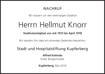 Anzeige von Hellmut Knorr von MGO