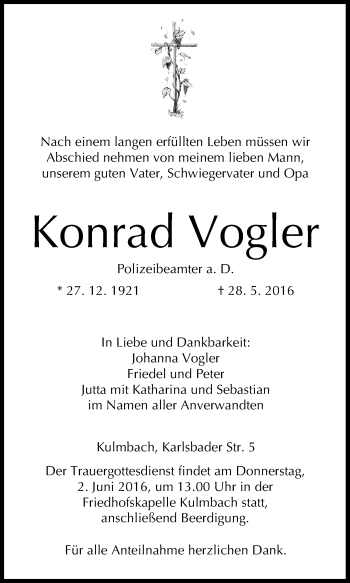 Anzeige von Konrad Vogler von MGO