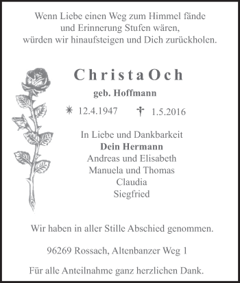 Anzeige von Christa Och von MGO