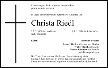 Anzeige von Christa Riedl von MGO