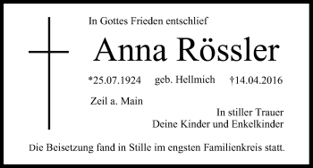 Anzeige von Anna Rössler von MGO
