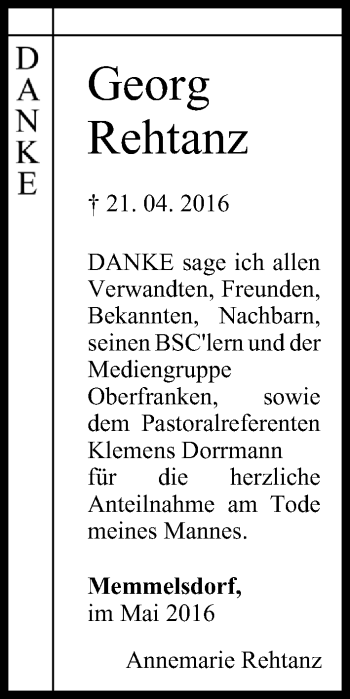 Anzeige von Georg Rehtanz von MGO