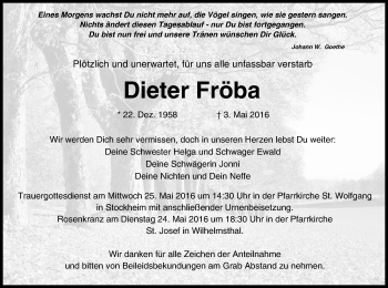 Anzeige von Dieter Fröba von MGO