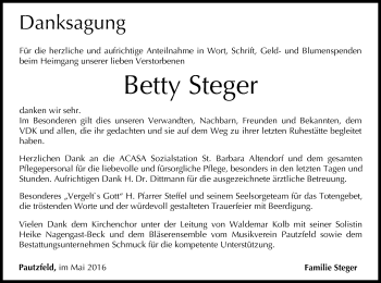Anzeige von Betty Steger von MGO