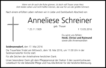 Anzeige von Anneliese Schreiner von MGO