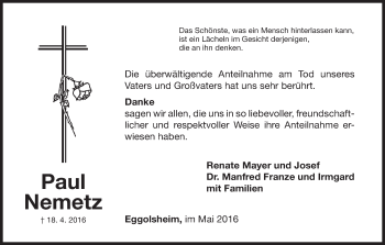 Anzeige von Paul Nemetz von MGO