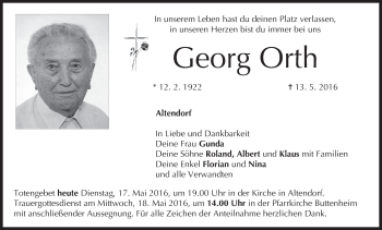 Anzeige von Georg Orth von MGO