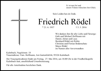 Anzeige von Friedrich Rödel von MGO