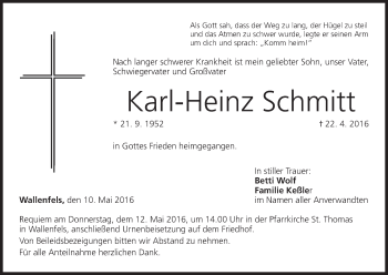 Anzeige von Karl-Heinz Schmitt von MGO