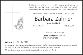 Anzeige von Barbara Zahner von MGO