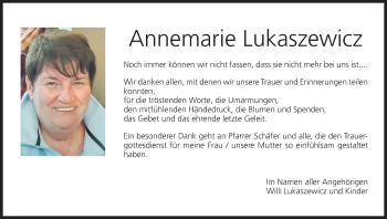 Anzeige von Annemarie Lukaszewicz von MGO