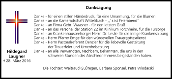 Anzeige von Hildegard Laugner von MGO