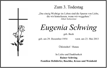 Anzeige von Eugenia Schwing von MGO
