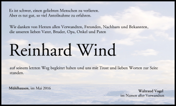 Anzeige von Reinhard Wind von MGO