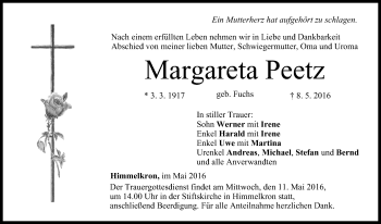 Anzeige von Margareta Peetz von MGO