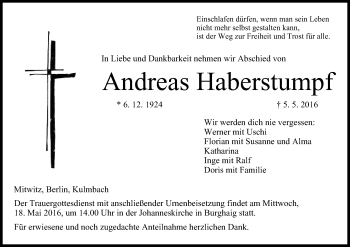 Anzeige von Andreas Haberstumpf von MGO