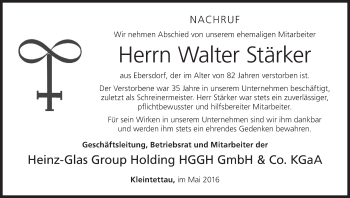 Anzeige von Walter Stärker von MGO