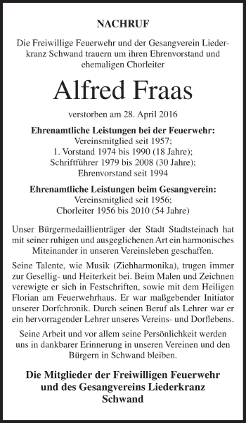 Anzeige von Alfred Fraas von MGO