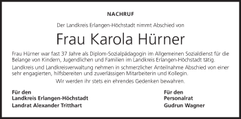 Anzeige von Karola Hürner von MGO