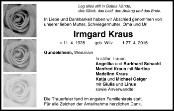Anzeige von Irmgard Kraus von MGO