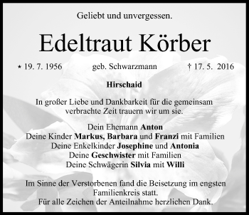 Anzeige von Edeltraut Körber von MGO