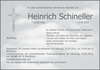Anzeige von Heinrich Schineller von MGO