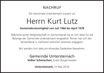 Anzeige von Kurt Lutz von MGO