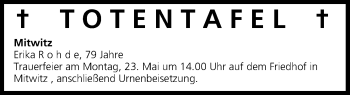 Anzeige von Totentafel vom 21.05.2016 von MGO