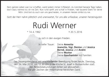Anzeige von Rudi Werner von MGO
