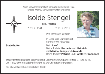 Anzeige von Isolde Stengel von MGO