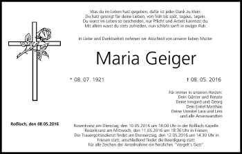 Anzeige von Maria Geiger von MGO