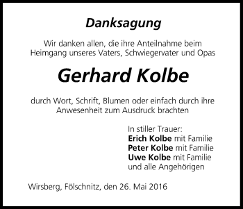Anzeige von Gerhard Kolbe von MGO