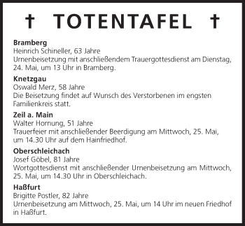 Anzeige von Totentafel vom 24.05.2016 von MGO