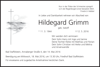 Anzeige von Hildegard Grimm von MGO