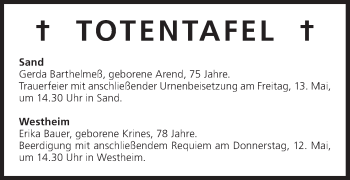 Anzeige von Totentafel vom 11.05.2016 von MGO