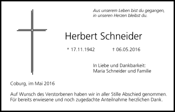 Anzeige von Herbert Schneider von MGO