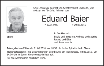Anzeige von Eduard Baier von MGO
