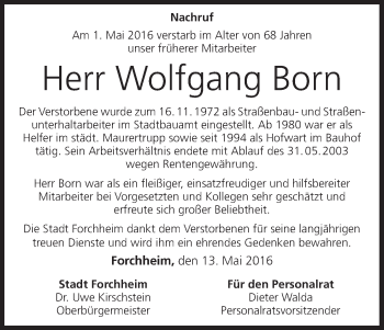 Anzeige von Wolfgang Born von MGO