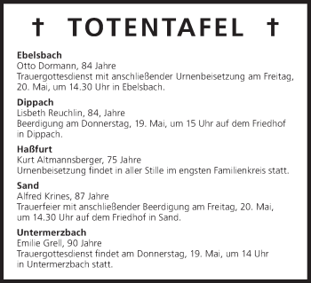 Anzeige von Totentafel vom 19.05.2016 von MGO